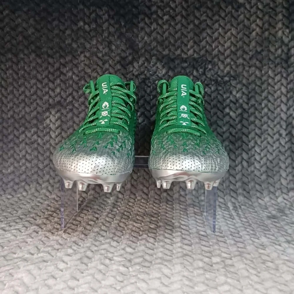 Under‎ Armour UA Spotlight 4 MC Men Football Cleats Silver Green Size 12